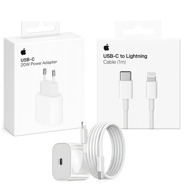 ORYGINALNA SZYBKA ŁADOWARKA DO APPLE IPHONE 20W+KABEL USB-C LIGHTNING 1M