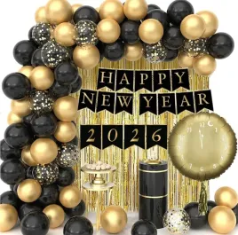 balony-dekoracje-na-sylwestera-nowy-rok-czarne-zlote-baner-happy-new-year