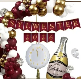balony-dekoracje-na-nowy-rok-zlote-bordowe-baner-sylwester