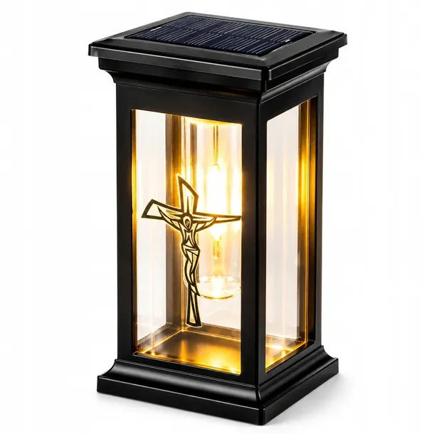 Znicz Solarny LED Lampion Lampka na Grób Cmentarny Krzyż ŚWIECI 3 lata