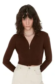 trendyol-krotki-brazowy-sweter-rozpinany-z-kolnierzykiem-l-5ea