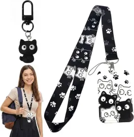 smycz-z-etui-na-karte-koty-uchwyt-na-identyfikator-brelok-kotek-zestaw
