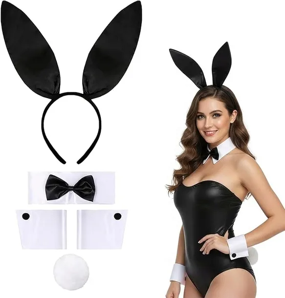 ZESTAW KRÓLICZKA KOSTIUM USZY KRÓLIKA MUSZKA MANKIETY KARNAWAŁ PLAYBOY
