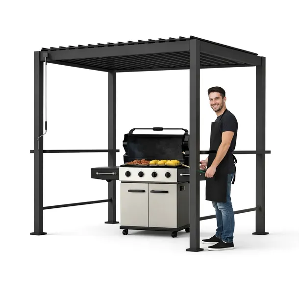 PERGOLA ZADASZENIE GRILLA BBQ TARASOWA MIRADOR 88 2,5x1,5 m SZARA ALUMINIUM