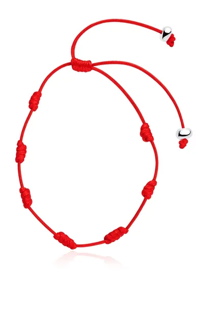 Bransoletka czerwona 7 węzłów intencji ze srebrnymi kulkami amulet