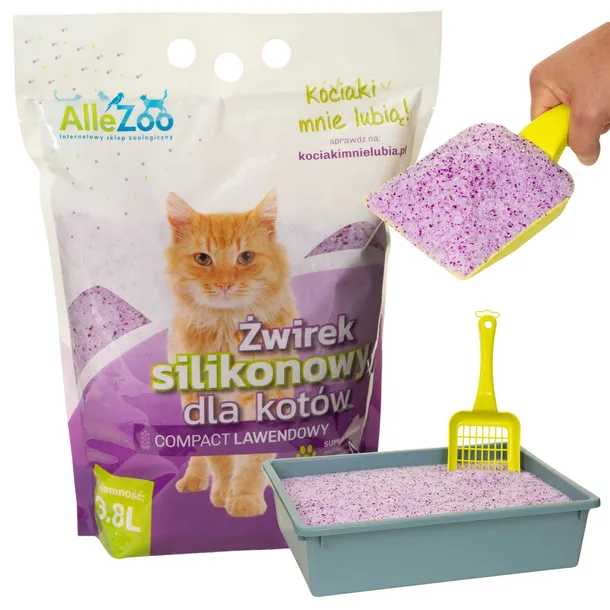 AlleZoo Żwirek Silikonowy Dla Kota Drobny Bezpyłowy Compact Lawendowy 3,8l