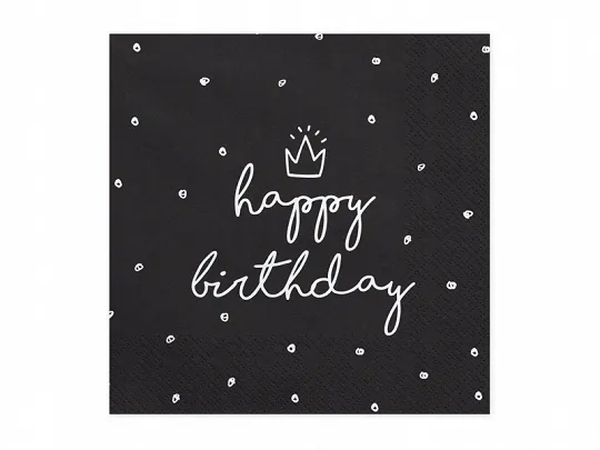Serwetki urodzinowe Happy Birthday czarne 20 szt