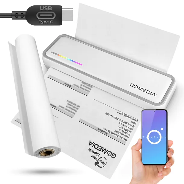 Drukarka Termiczna Biurkowa Dokumenty Papier A4 Rolka Bluetooth Android IOS