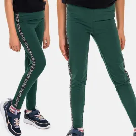 legginsy-getry-dziewczece-bawelniane-dlugie-z-lampasem-napisami-zielone-134
