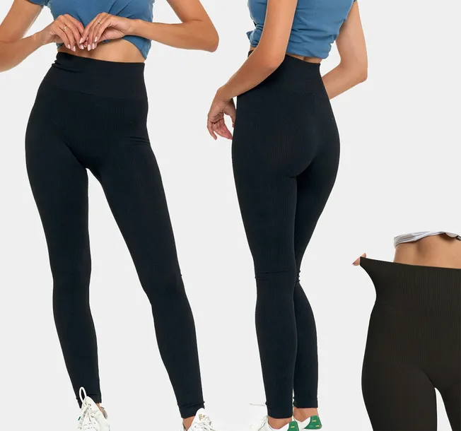 Legginsy Damskie Prążkowane Getry Kryjące Wysoki Stan Czarny MORAJ L/XL