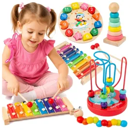 drewniany-zestaw-montessori-zabawki-5w1-dla-dzieci-zegar-cymbalki-wieza