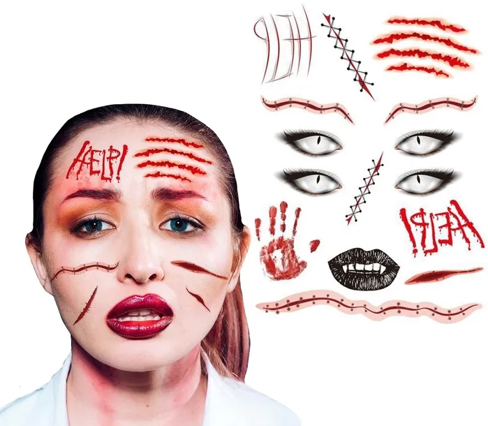 TATUAŻ TYMCZASOWY ZMYWALNY WAMPIR RANY KREW NAKLEJKI NA TWARZ HALLOWEEN