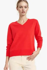 defacto-sweter-damski-czerwony-z-dekoltem-v-100percent-akryl-3xl-5ga