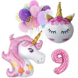 balony-zestaw-urodziny-9-lat-jednorozec-unicorn