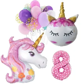 balony-zestaw-urodziny-8-lat-jednorozec-unicorn
