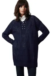 trendyol-granatowy-sweter-dlugi-azurowy-z-wiazaniem-na-dekolcie-m-5ea