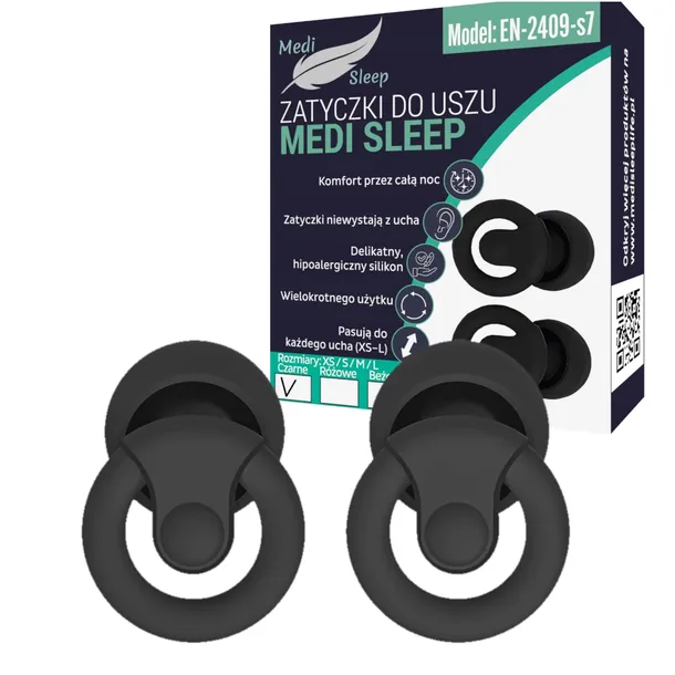 Zatyczki do uszu stopery do spania Medi Sleep rozmiar XS / S / M / L czarne