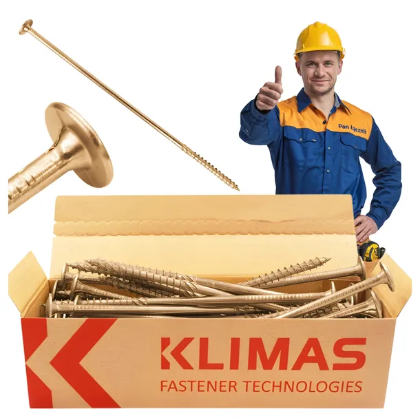 WKRĘTY CIESIELSKIE DO DREWNA 8x300 TALERZOWE TORX 50szt WKCP-08300 KLIMAS
