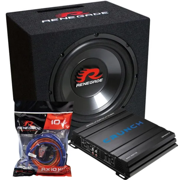 SKRZYNIA BASOWA RENEGADE RXV1200 + WZMACNIACZ CRUNCH GPX600.2 + KABLE 10mm2