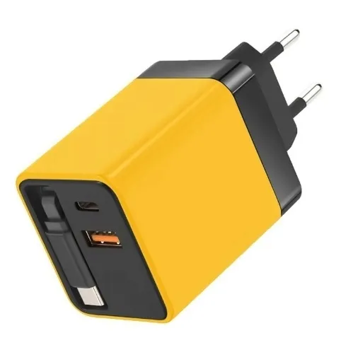 Ładowarka sieciowa GaN 80W USB-C PD USB-A QC z kablem wysuwanym