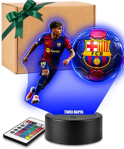 Lampka Nocna LED 3D Lamine Yamal FC Barcelona z Imieniem Prezent