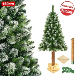 2x-choinka-na-pniu-sosnowym-ze-sniegiem-osniezona-160cm-gratis-stojak