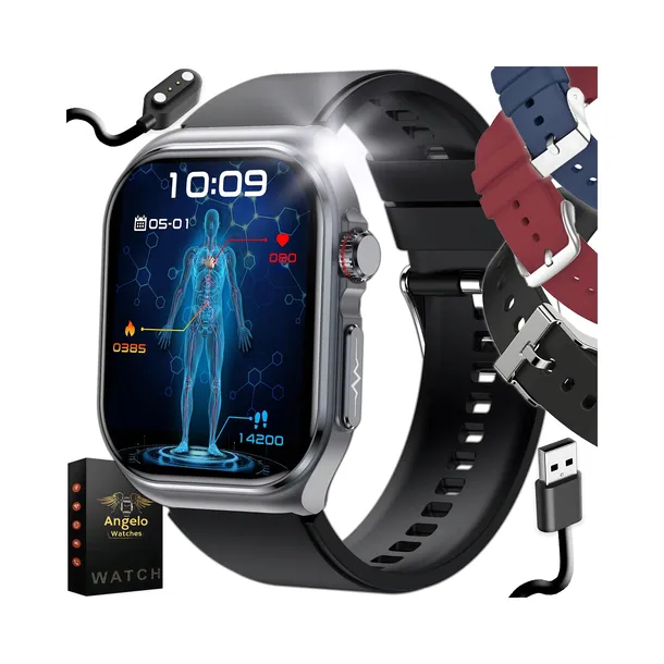 SMARTWATCH DLA SENIORA POMIAR CUKRU Z EKG PPG BMI HRV ROZMOWY MENU POLSKIE