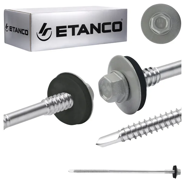 Wkręty do płyty warstwowej 150 mm RAL 9006 100 szt. do metalu Etanco GT6
