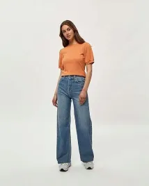 minus-pomaranczowy-prazkowany-tshirt-z-krotkim-rekawem-bufiastym-m-6fa