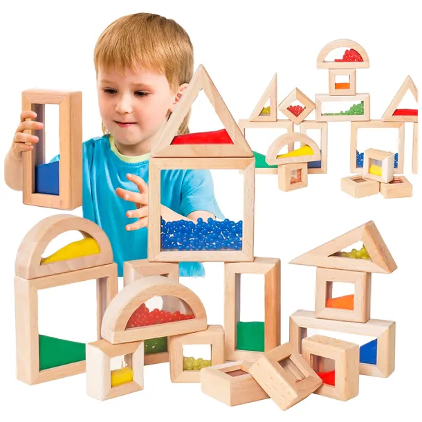 KLOCKI SENSORYCZNE DREWNIANE KOLOROWE 15 EL DZIECI MONTESSORI KONSTRUKCYJNE