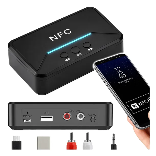 ADAPTER BLUETOOTH DO WIEŻY WZMACNIACZ AUX CHINCH JACK ODBIORNIK 5.0 NFC
