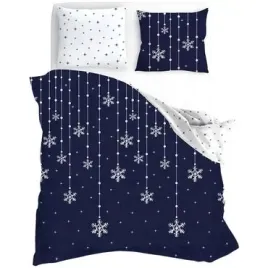 posciel-flanelowa-faro-160x200-bawelna-100percent-sniezynki-granatowa