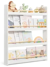 regal-na-ksiazki-dla-dzieci-scienny-4-poziomy-bialy-drewno-songmics