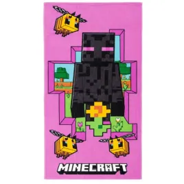 recznik-dzieciecy-minecraft-70x140-enderman-pszczoly-rozowy-na-plaze