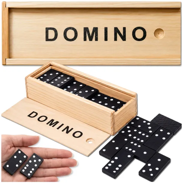 DOMINO DREWNIANE GRA RODZINNA EDUKACYJNA ETUI KLOCKI Z DREWNA KLASYCZNA