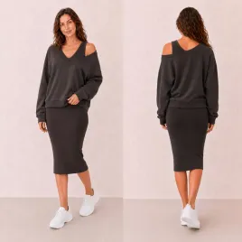 komplet-damski-z-bawelna-2w1-sukienka-midi-dopasowana-bluza-luzna-braz-l