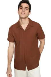 trendyol-man-meska-koszula-casual-brazowa-krotki-rekaw-xl-5da