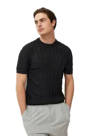trendyol-man-czarny-t-shirt-meski-paskowany-krotki-rekaw-m-5da