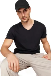trendyol-man-meski-t-shirt-z-dekoltem-v-czarny-gladki-bawelna-xs-5da