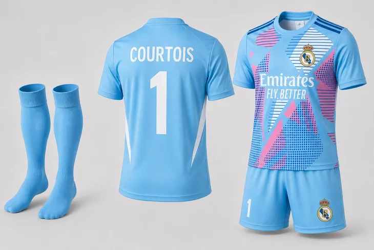 STRÓJ PIŁKARSKI - KOSZULKA SPODENKI GETRY - COURTOIS REAL MADRYT rozm. 140 cm