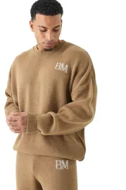 boohooman-meski-sweter-bezowy-z-okraglym-dekoltem-i-napisem-bm-l-z3a