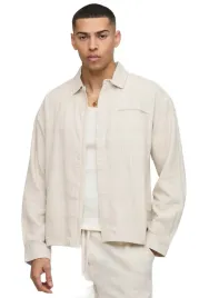 boohooman-meska-koszula-casual-bezowa-len-wiskoza-dlugi-rekaw-m-z3a