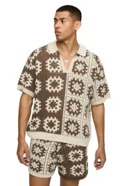 boohooman-meska-koszulka-polo-wzor-aztecki-brazowo-bezowa-xs-z3a