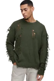 boohooman-meski-sweter-z-dziurami-i-fredzlami-kolor-zielony-l-z3a