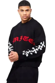 boohooman-czarny-sweter-meski-z-napisem-i-wzorem-na-rekawach-m-z3a