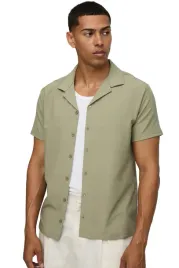 boohooman-meska-koszula-casual-khaki-krotki-rekaw-guziki-xl-z3a