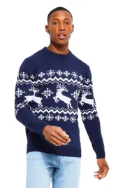 boohooman-meski-sweter-granatowy-wzor-norweski-z-reniferami-l-z3a