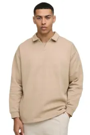 boohooman-meska-koszulka-polo-bezowa-dlugi-rekaw-bez-wzoru-m-z3a