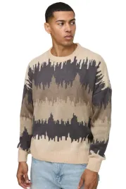 boohooman-sweter-meski-bezowo-szary-wzor-melanz-okragly-dekolt-l-z3a