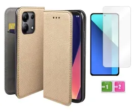 etui-z-klapka-xiaomi-redmi-note-13-4g-smart-magnet-zloty-case-szklo-9h